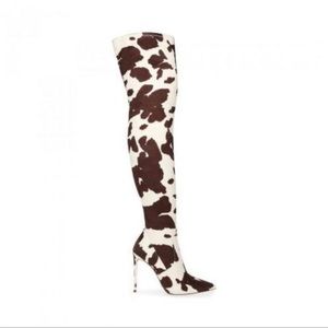 Over the knee cow print boots